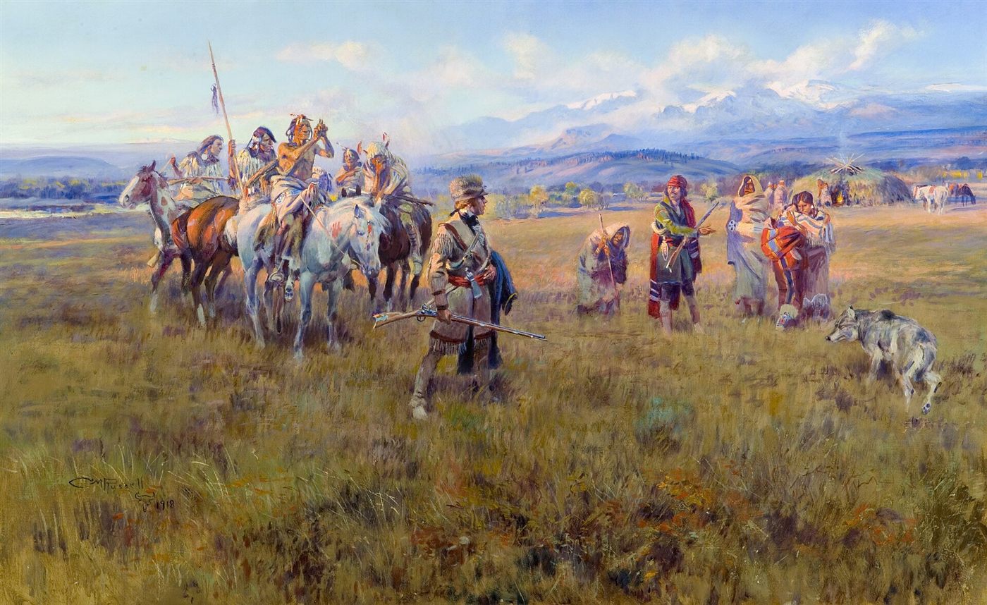 Lewis and Clark Reach Shoshone Camp Led by Sacajawea, painting